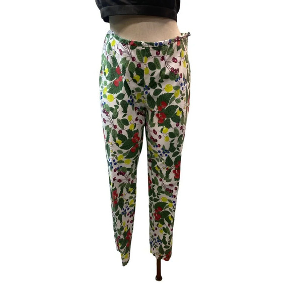 J. Mclaughlin‎ White Leaves and Berries  Side Zipper Cropped Pants - Picture 1 of 6